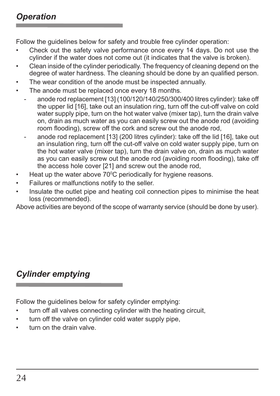 Operation, Cylinder emptying | KOSPEL SW Termo Max User Manual | Page 24 / 32