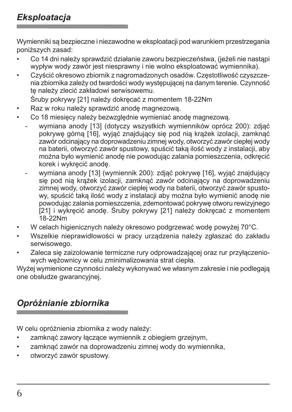 Eksploatacja, Opróżnianie zbiornika | KOSPEL SW Termo Max User Manual | Page 6 / 32