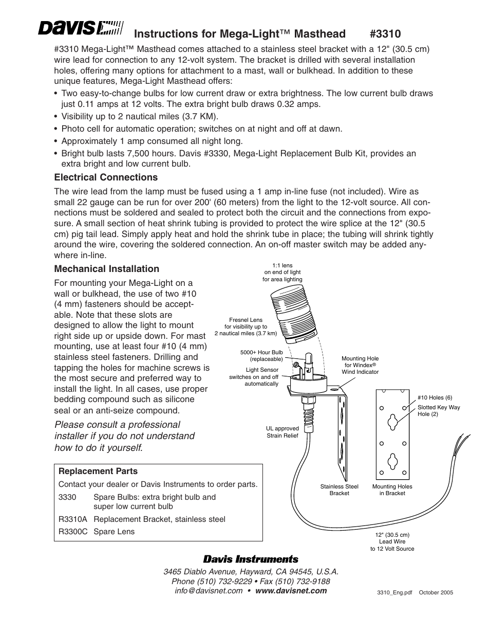 DAVIS Mega-Light Masthead User Manual | 1 page