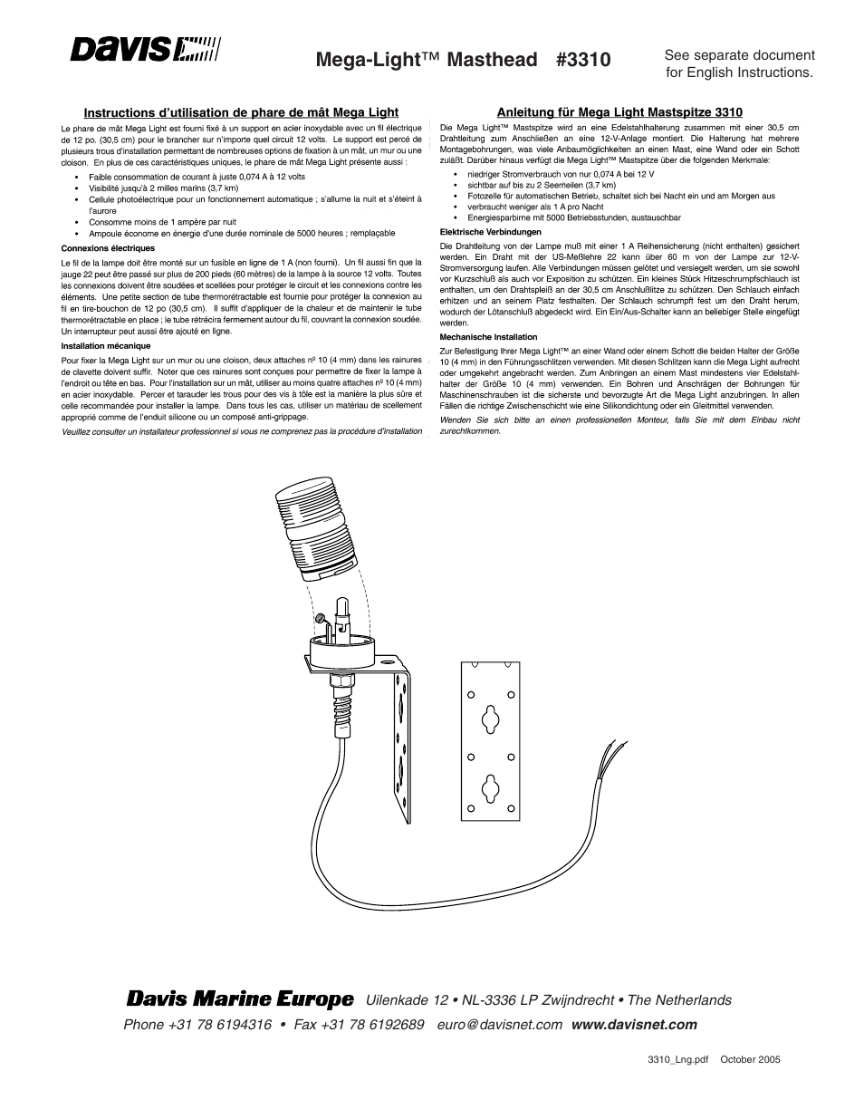 DAVIS Mega-Light Masthead User Manual | 4 pages