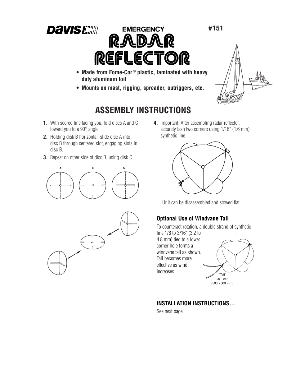 DAVIS Emergency Radar Reflector User Manual | 3 pages