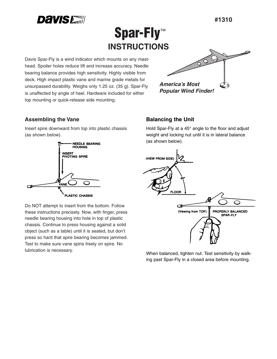 DAVIS Spar-Fly User Manual | 2 pages