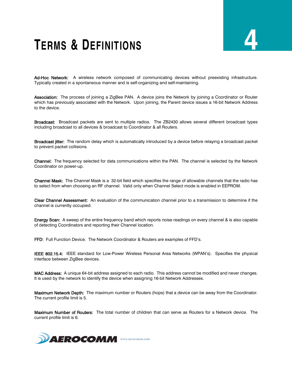 Terms & definitions, Terms & definitions 8, Erms | Efinitions | AeroComm TRANSCEIVER ZB2430 User Manual | Page 13 / 62