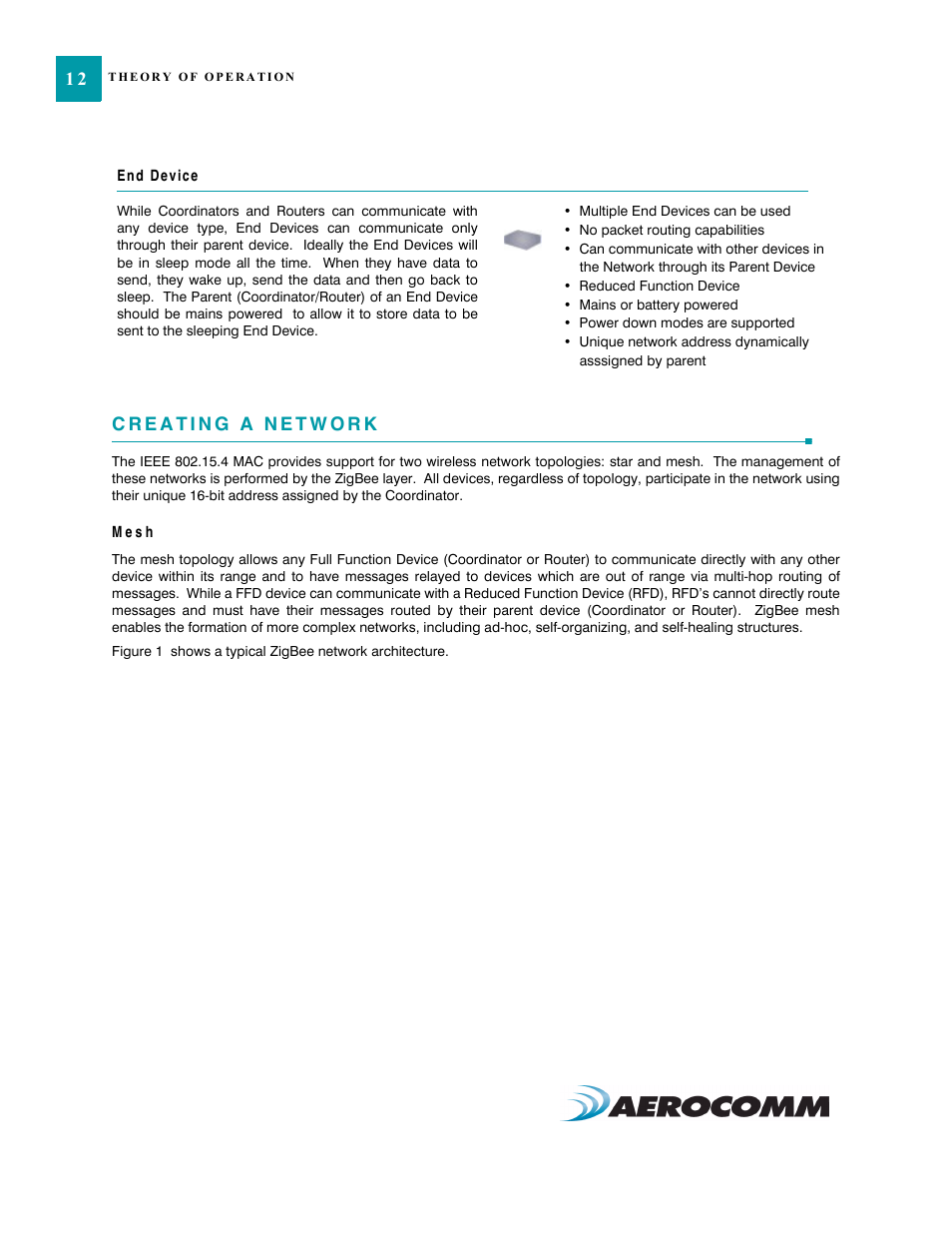 Creating a network, Mesh, Creating a network 12 | Mesh 12 | AeroComm TRANSCEIVER ZB2430 User Manual | Page 17 / 62