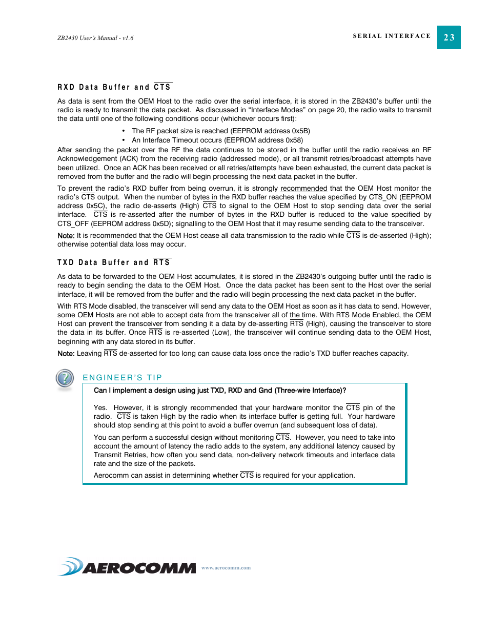 Rxd data buffer and cts, Txd data buffer and rts | AeroComm TRANSCEIVER ZB2430 User Manual | Page 28 / 62