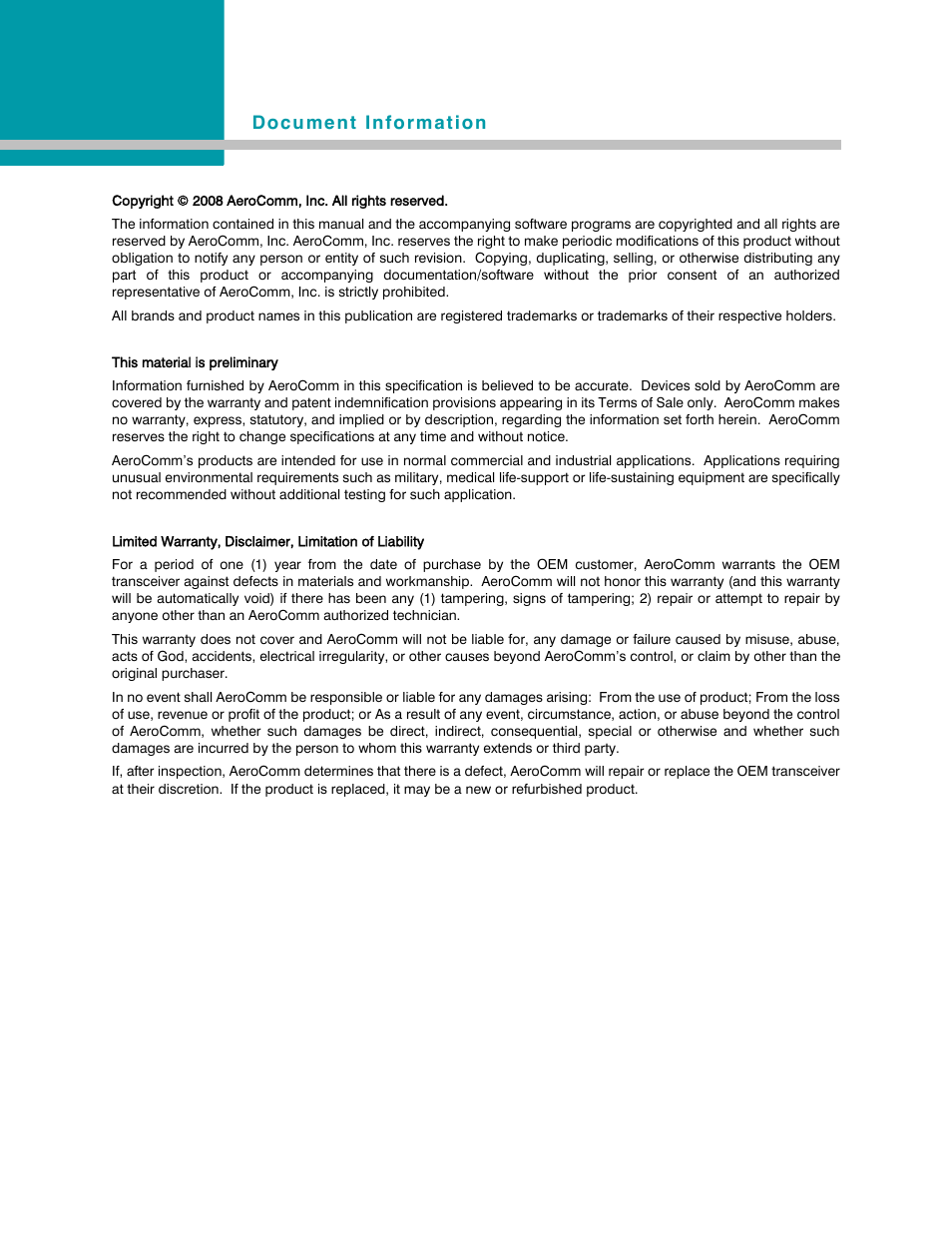 AeroComm TRANSCEIVER ZB2430 User Manual | Page 3 / 62