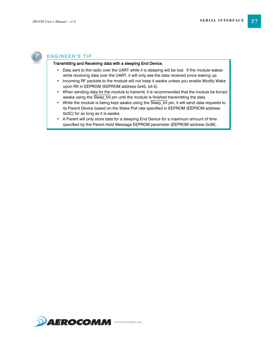 AeroComm TRANSCEIVER ZB2430 User Manual | Page 32 / 62