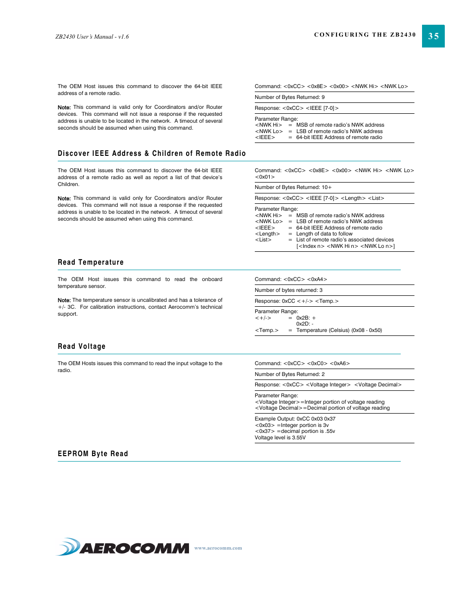 Ee prom byte re ad | AeroComm TRANSCEIVER ZB2430 User Manual | Page 40 / 62