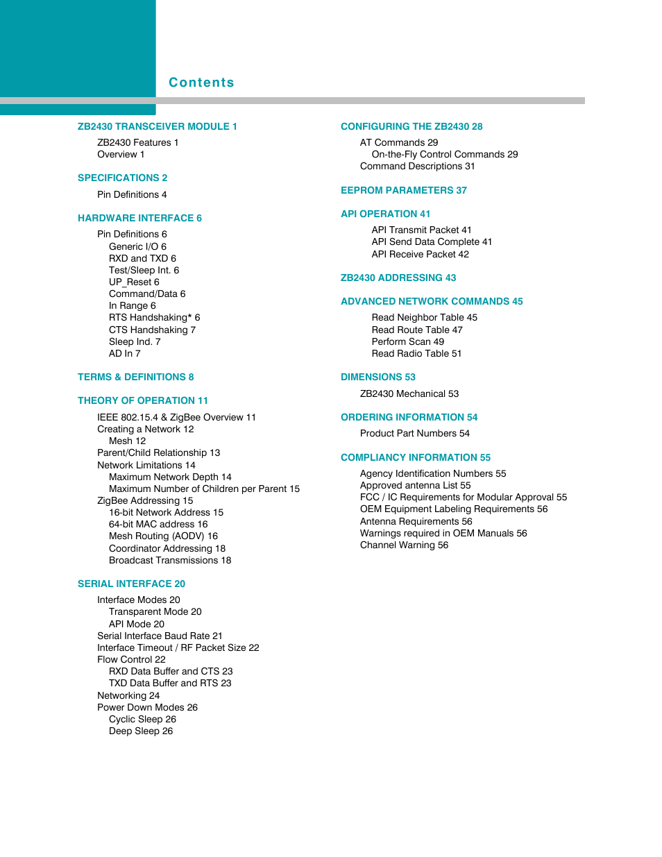 AeroComm TRANSCEIVER ZB2430 User Manual | Page 5 / 62