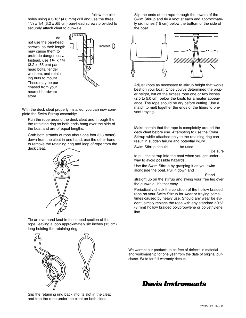 Using the swim stirrup, One-year warranty | DAVIS Swim Stirrup User Manual | Page 2 / 2