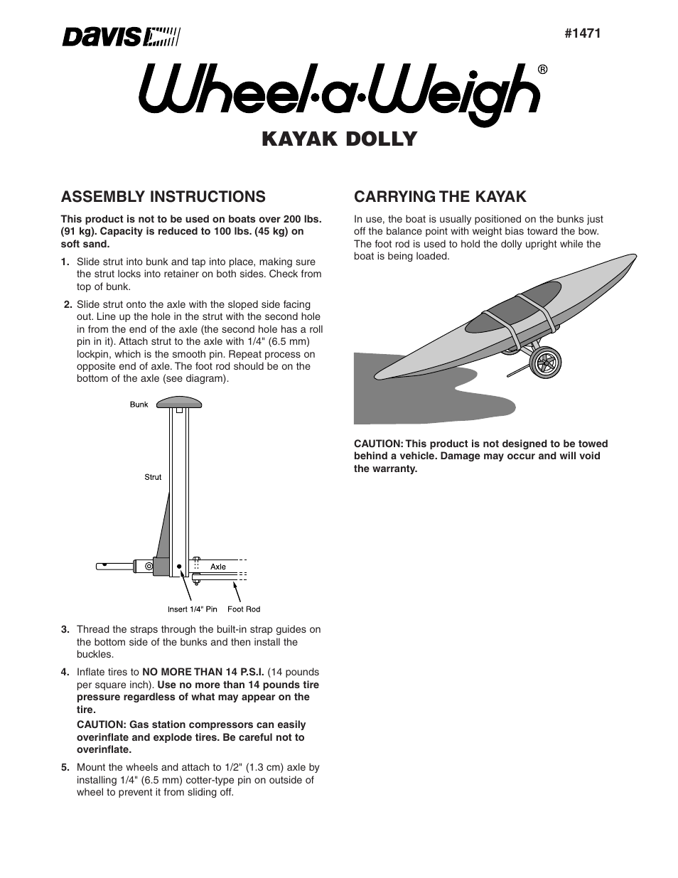 DAVIS Wheel-a-Weigh Kayak Dolly User Manual | 2 pages