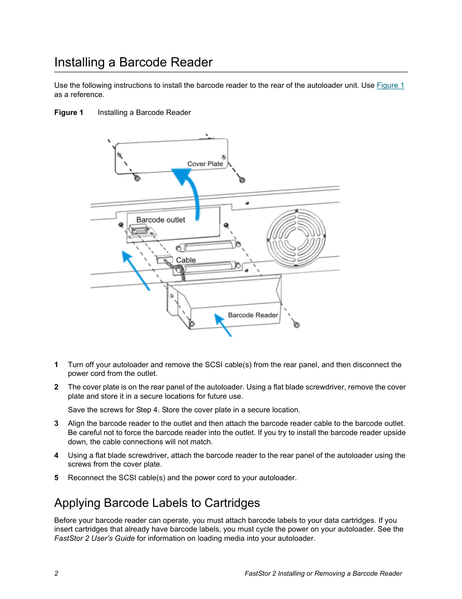 Installing a barcode reader, Applying barcode labels to cartridges | ADIC 2 User Manual | Page 2 / 6