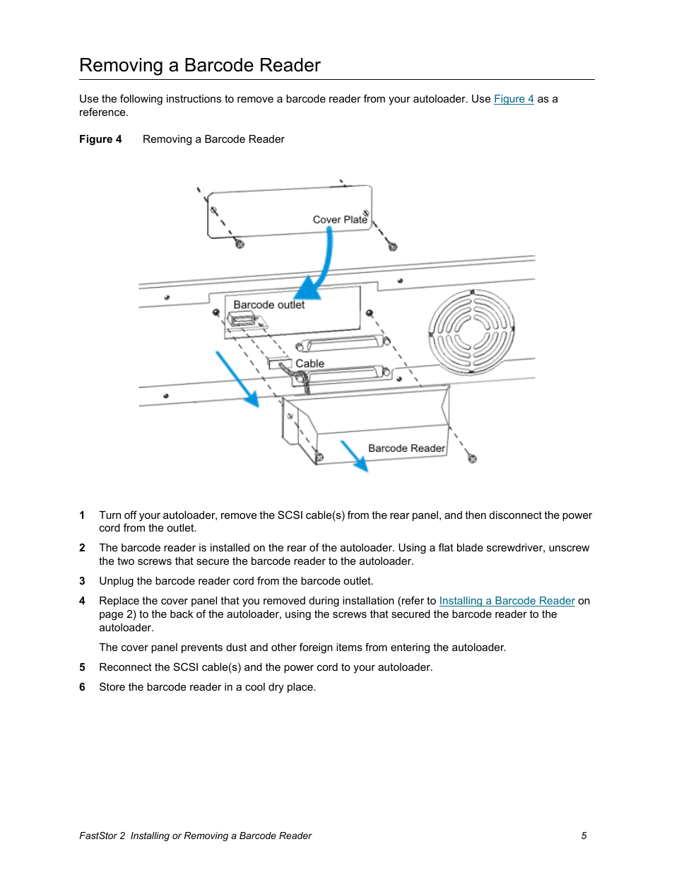 Removing a barcode reader | ADIC 2 User Manual | Page 5 / 6