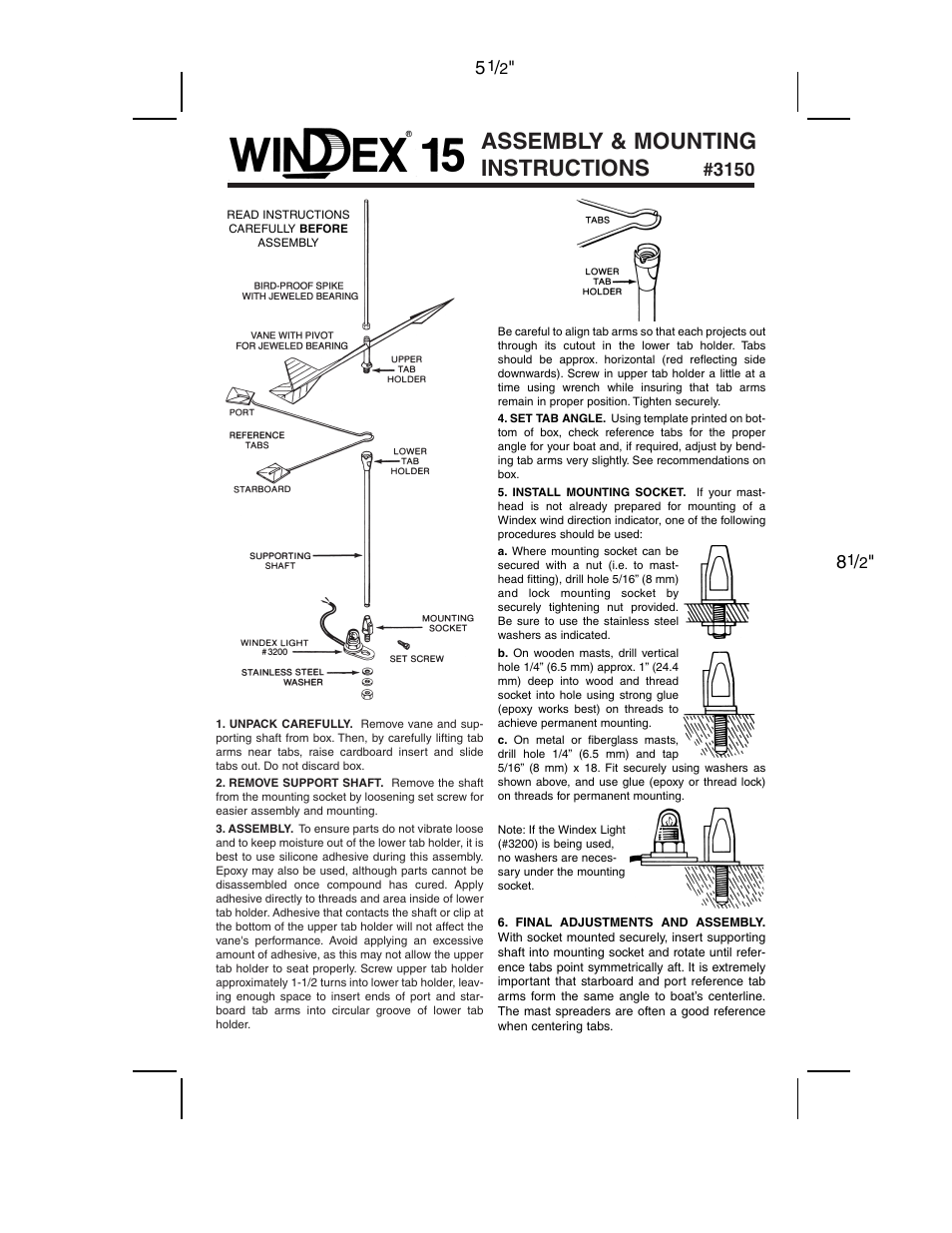 DAVIS Windex 15 Assembly & Mounting Instructions User Manual | 2 pages