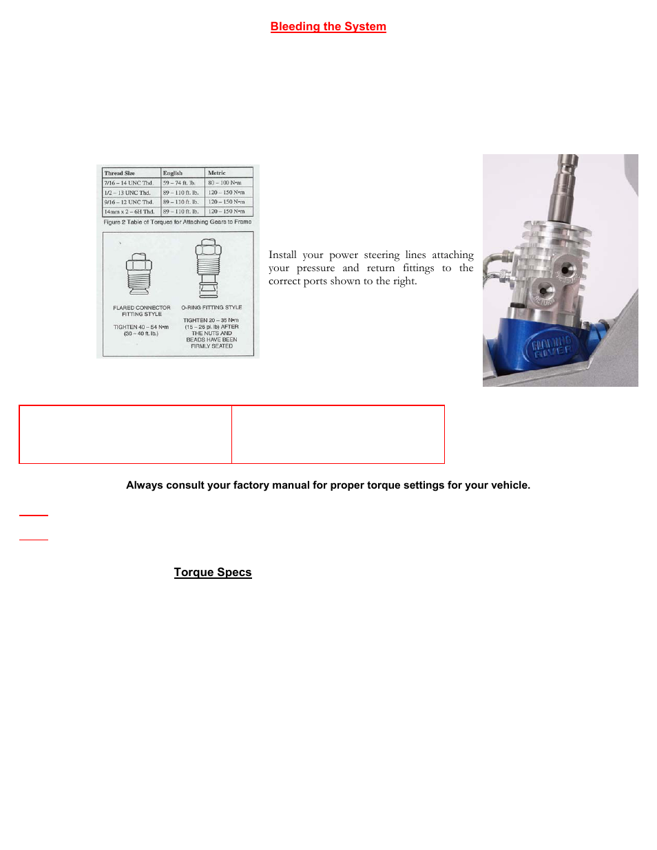 Torque specs, Cradle to frame mounting bolts 50-65 ft lbs | Flaming River Mustang Rack & Pinion Cradle Kits 1965-70 User Manual | Page 12 / 12