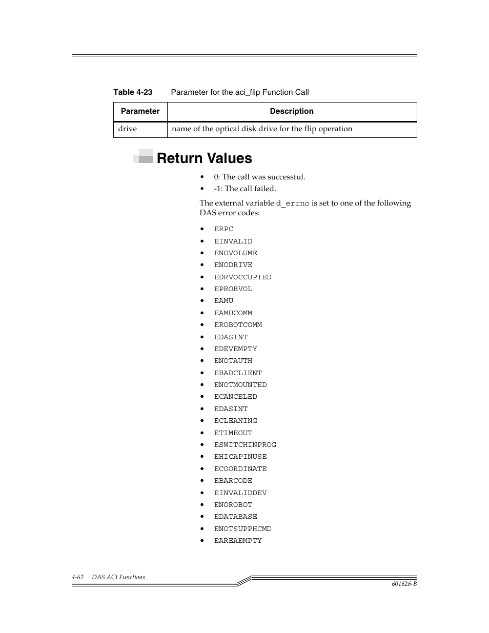 Return values, Return values -62, Table 4-23 | Para | ADIC Server User Manual | Page 104 / 218