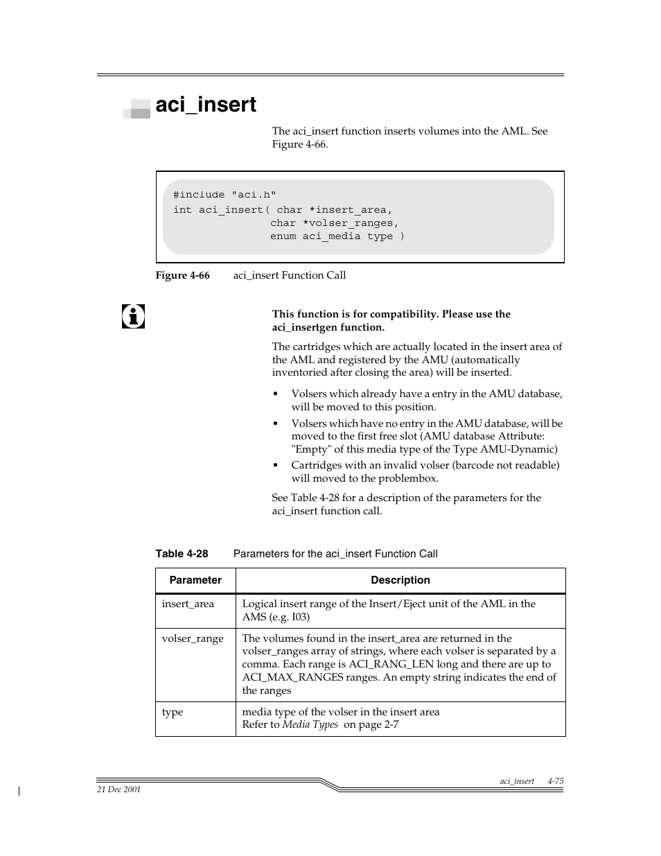 Aci_insert, Aci_insert -75, Figure 4-66 | Table 4-28, Para | ADIC Server User Manual | Page 117 / 218