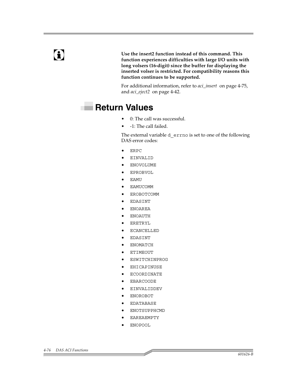 Return values, Return values -76 | ADIC Server User Manual | Page 118 / 218