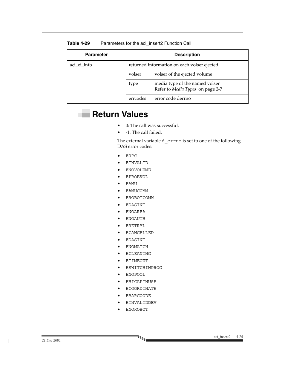 Return values, Return values -79 | ADIC Server User Manual | Page 121 / 218