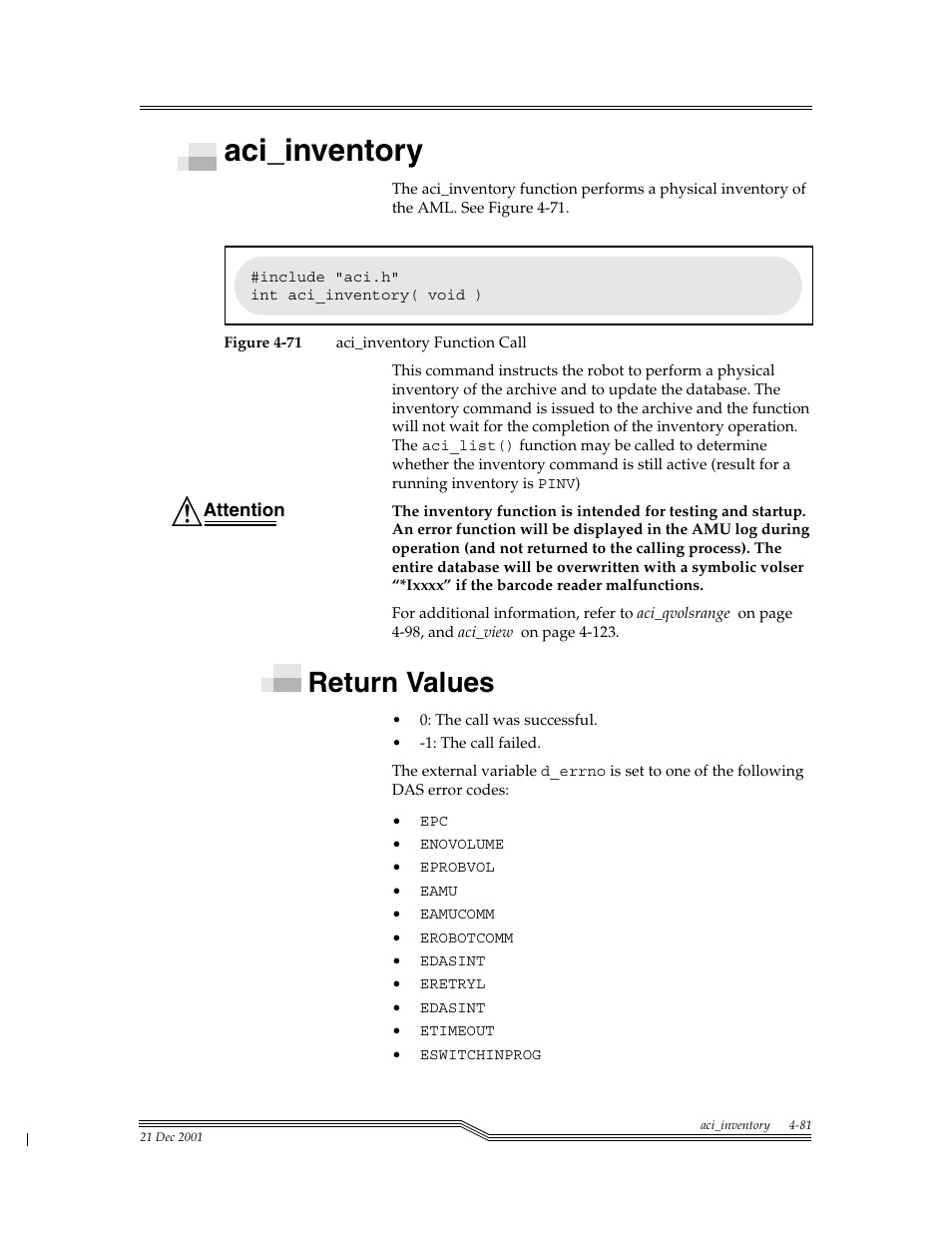 Aci_inventory, Return values, Aci_inventory -81 | Return values -81, Figure 4-71 | ADIC Server User Manual | Page 123 / 218