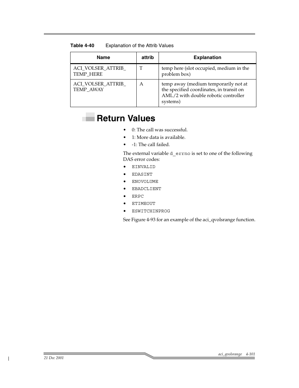 Return values, Return values -101 | ADIC Server User Manual | Page 143 / 218