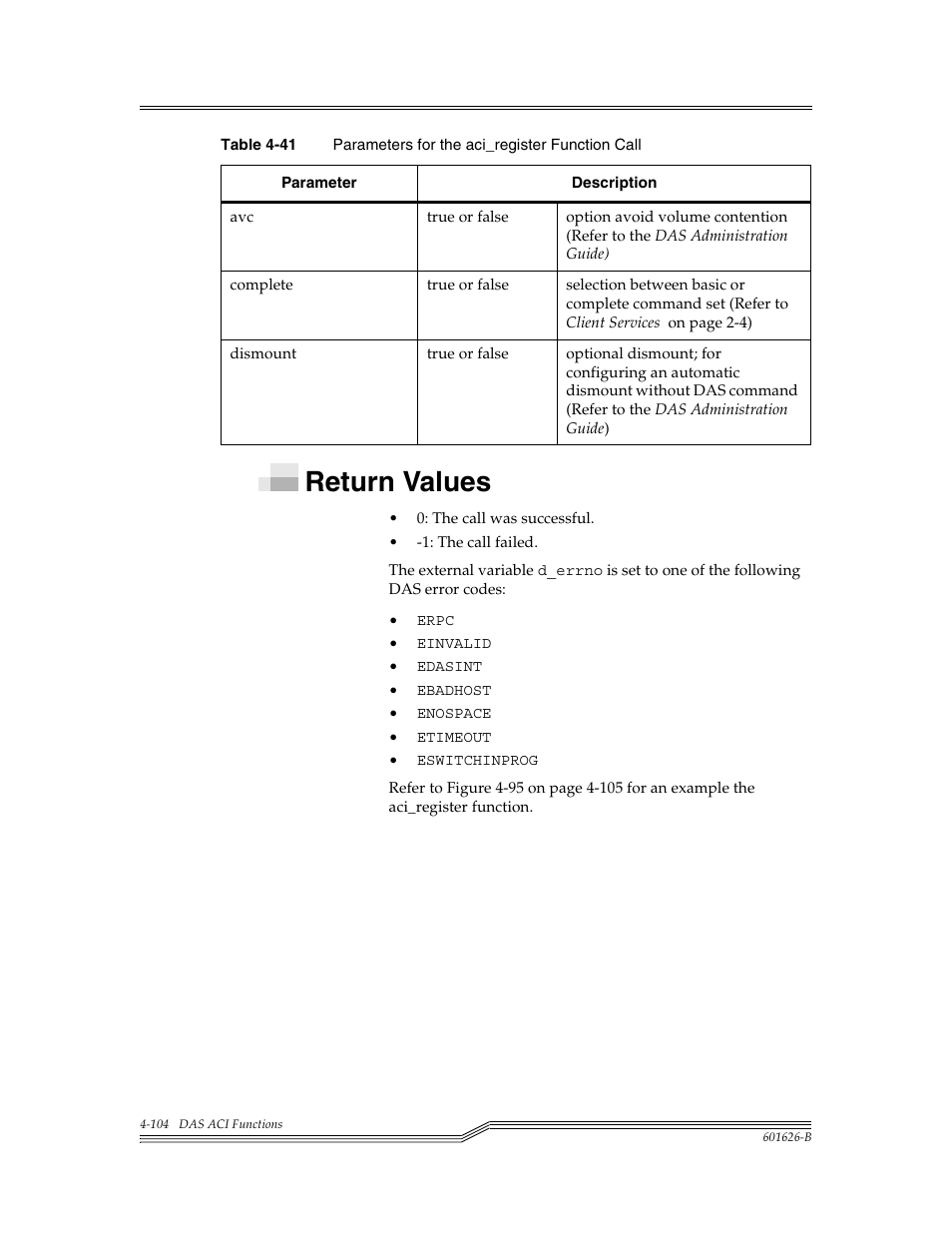 Return values, Return values -104 | ADIC Server User Manual | Page 146 / 218