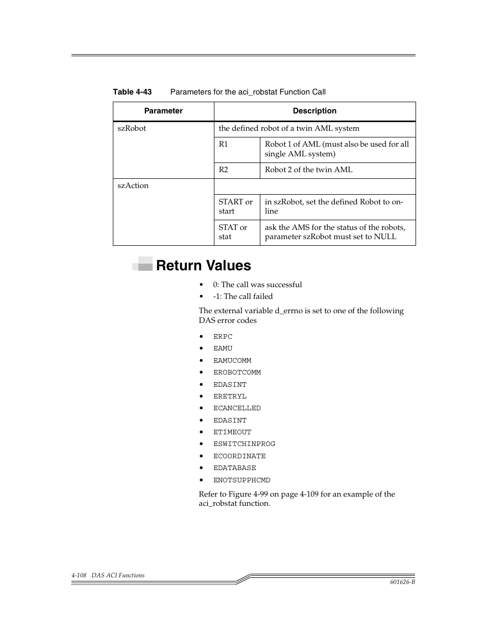 Return values, Return values -108, Table 4-43 | Para | ADIC Server User Manual | Page 150 / 218