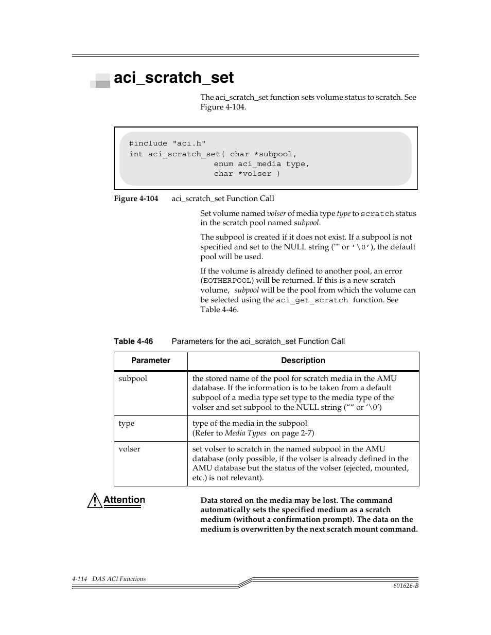 Aci_scratch_set, Aci_scratch_set -114, Figure 4-104 | Table 4-46, Para | ADIC Server User Manual | Page 156 / 218