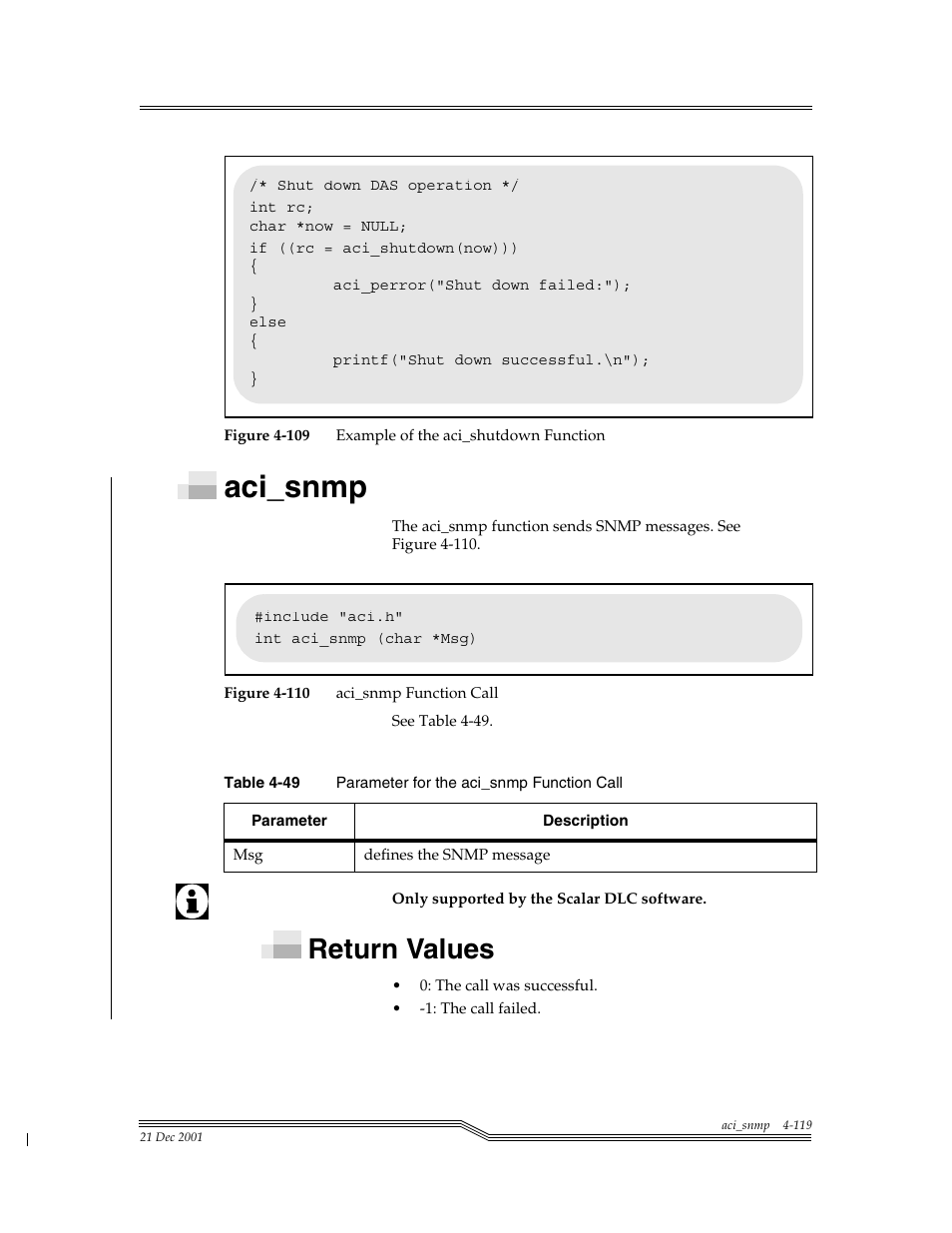 Aci_snmp, Return values, Aci_snmp -119 | Return values -119, Figure 4-109, Figure 4-110, Table 4-49, Para | ADIC Server User Manual | Page 161 / 218