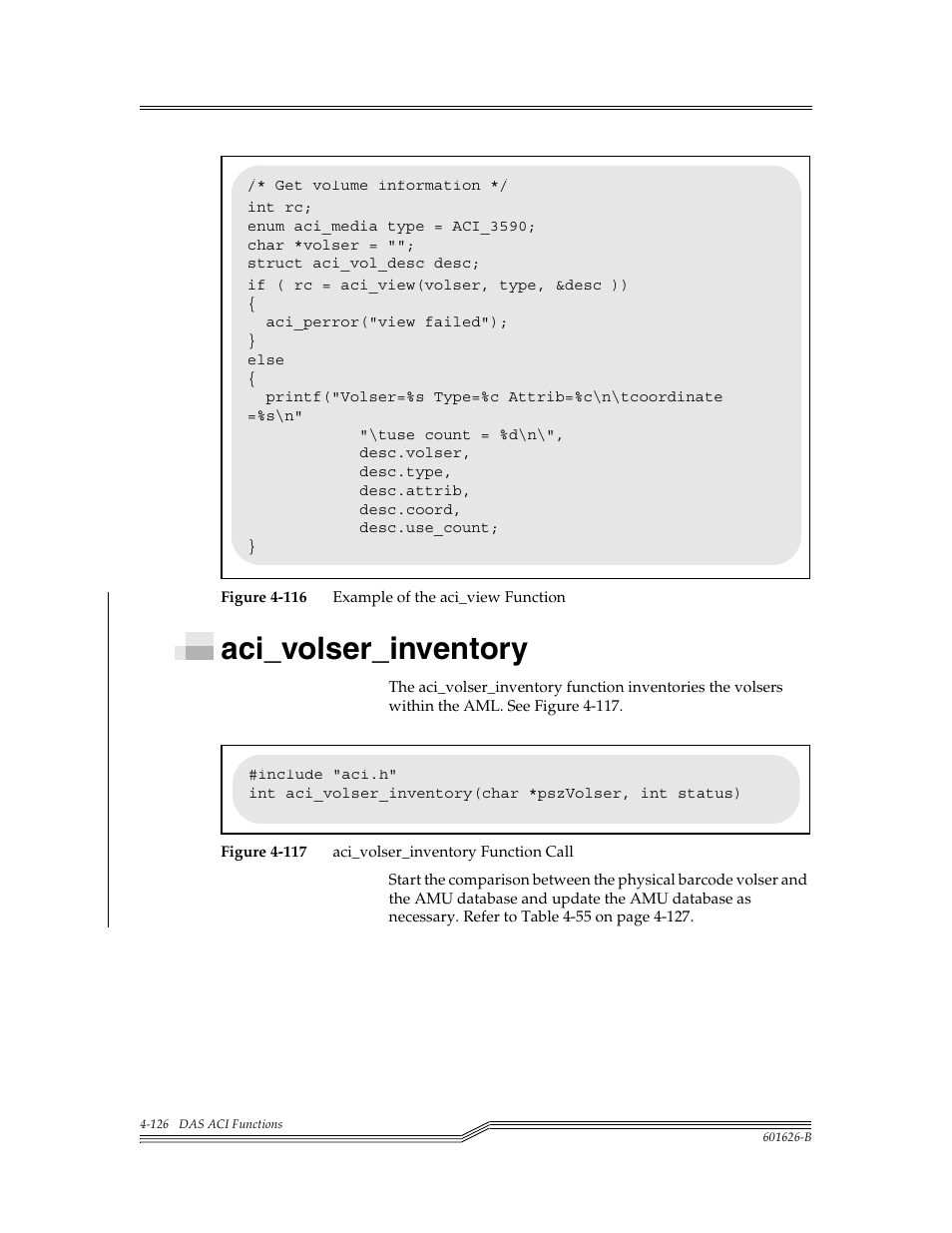 Aci_volser_inventory, Aci_volser_inventory -126, Figure 4-116 | Figure 4-117 | ADIC Server User Manual | Page 168 / 218