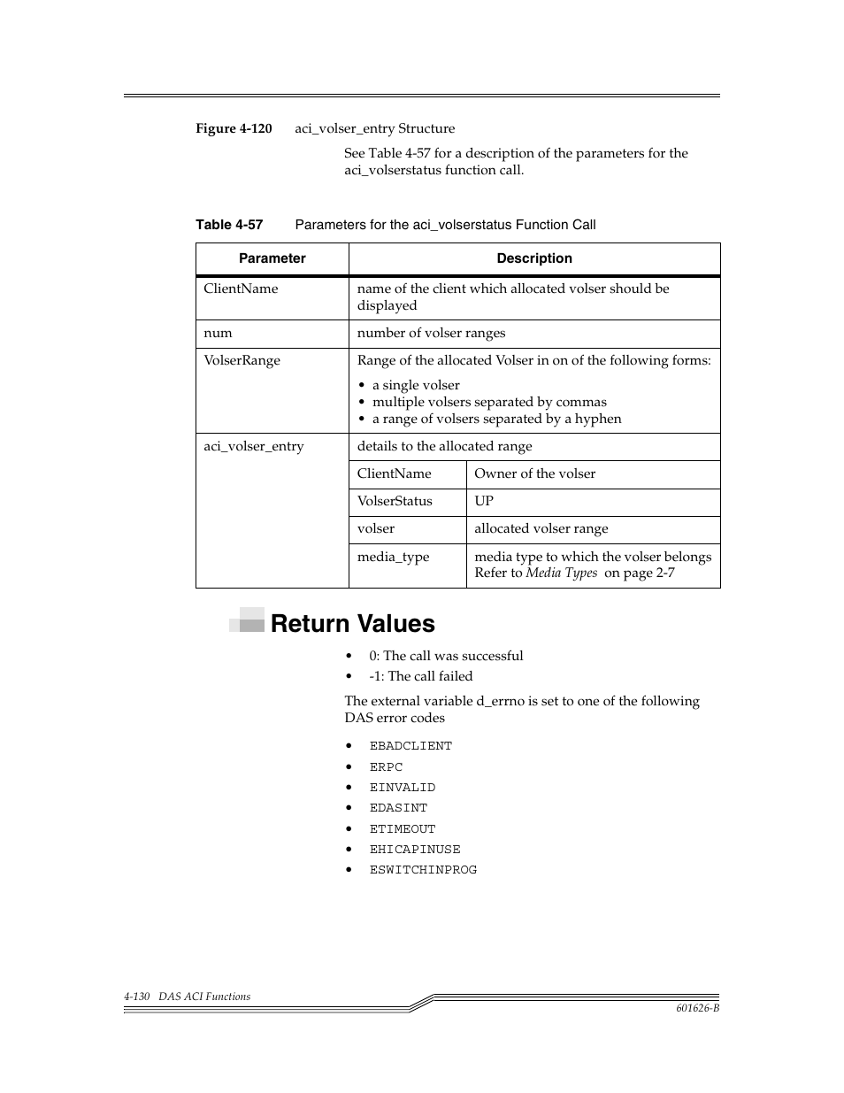 Return values, Return values -130, Figure 4-120 | Table 4-57, Para | ADIC Server User Manual | Page 172 / 218