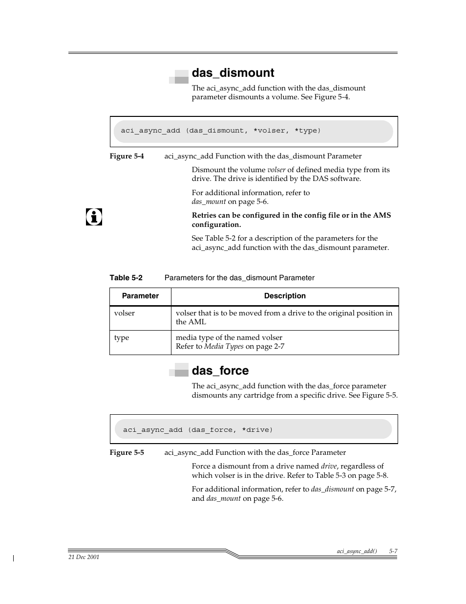 Das_dismount, Das_force, Das_dismount -7 | Das_force -7, Figure 5-4, Figure 5-5, Table 5-2, Para, Das_dismount -7 das_force -7 | ADIC Server User Manual | Page 179 / 218