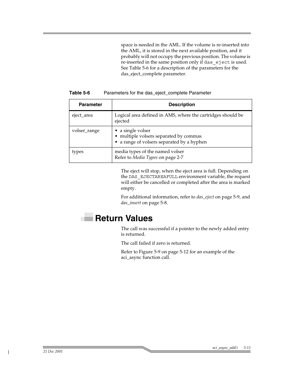 Return values, Return values -11, Table 5-6 | Para | ADIC Server User Manual | Page 183 / 218