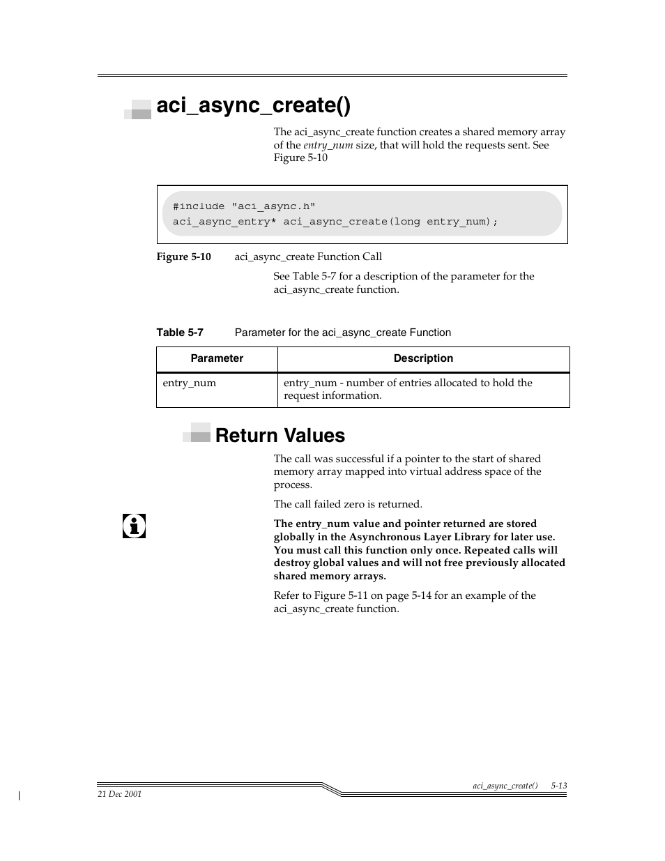 Aci_async_create(), Return values, Aci_async_create() -13 | Return values -13, Figure 5-10, Table 5-7, Para | ADIC Server User Manual | Page 185 / 218