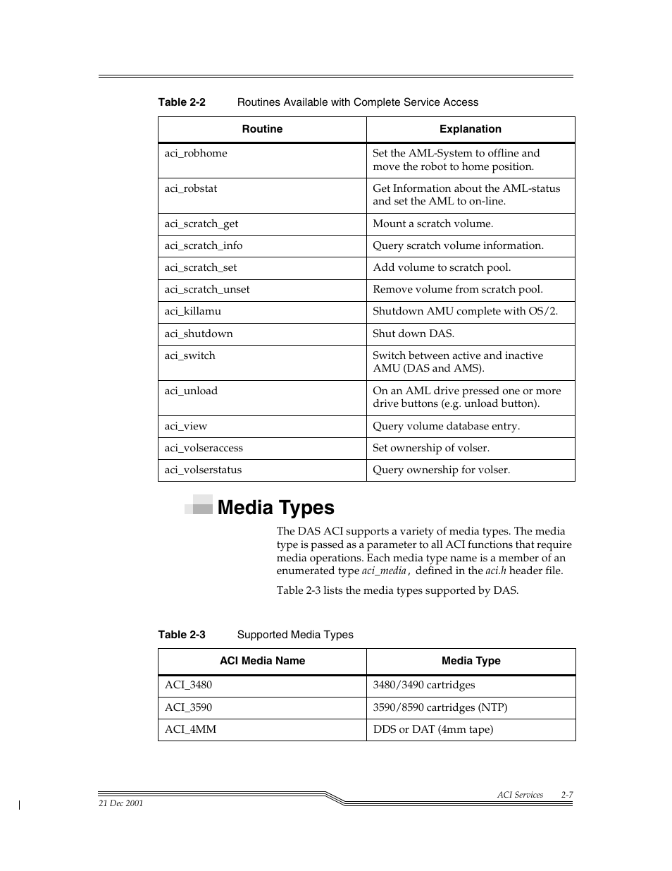 Media types, Media types -7, Table 2-3 | Suppo | ADIC Server User Manual | Page 35 / 218