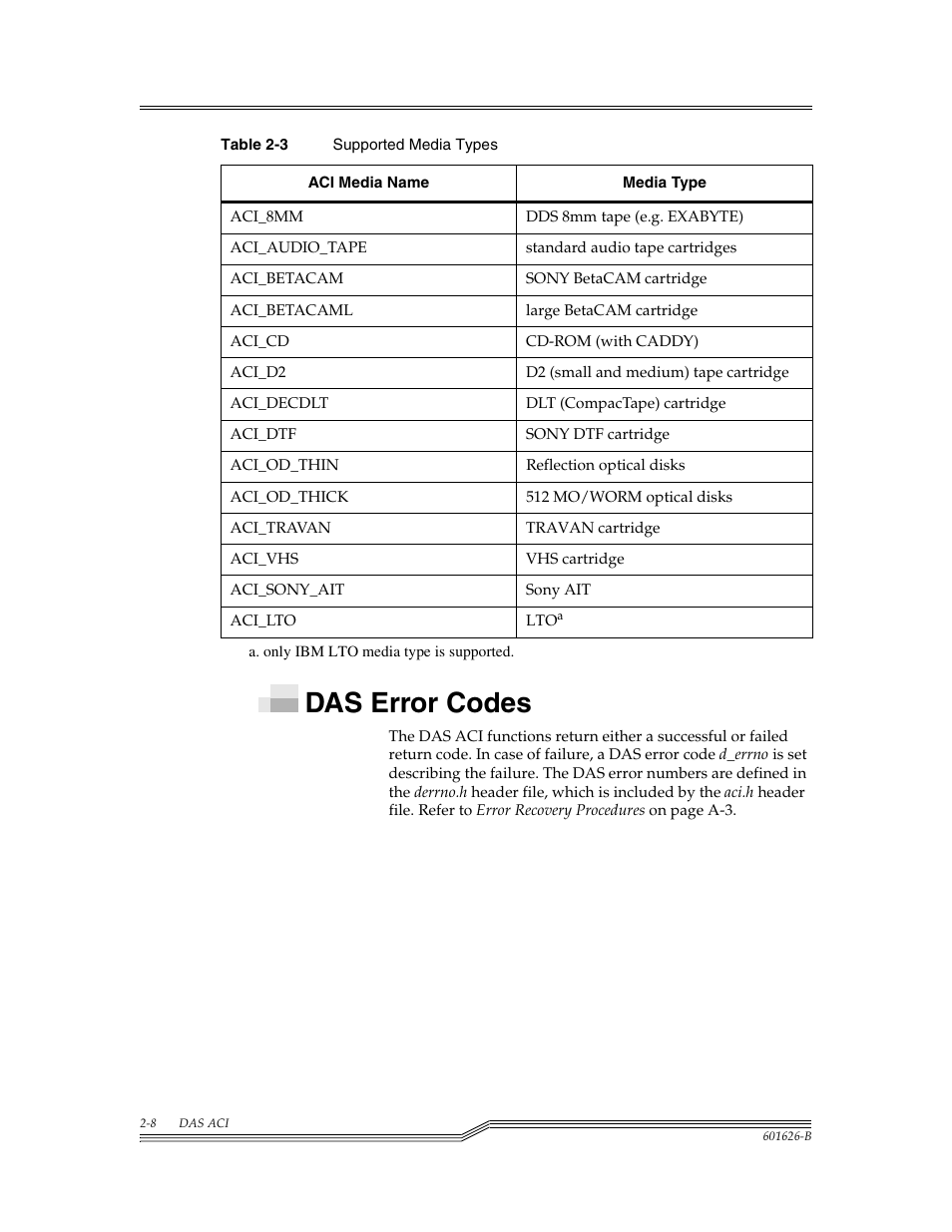 Das error codes, Das error codes -8 | ADIC Server User Manual | Page 36 / 218