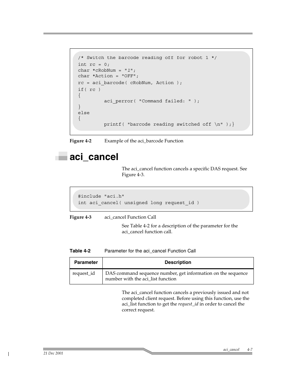 Aci_cancel, Aci_cancel -7, Figure 4-2 | Figure 4-3, Table 4-2, Para | ADIC Server User Manual | Page 49 / 218