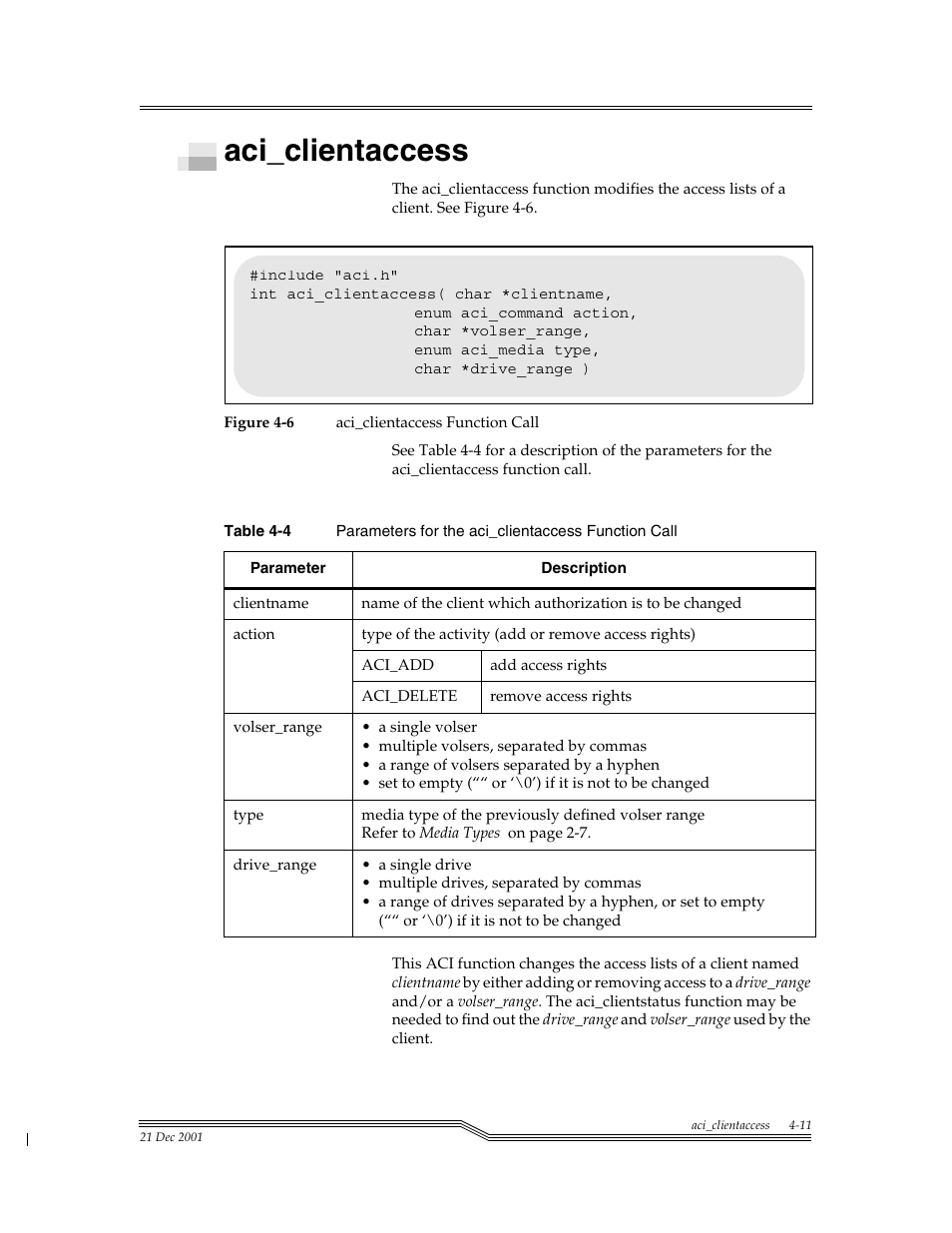 Aci_clientaccess, Aci_clientaccess -11, Figure 4-6 | Table 4-4, Para | ADIC Server User Manual | Page 53 / 218