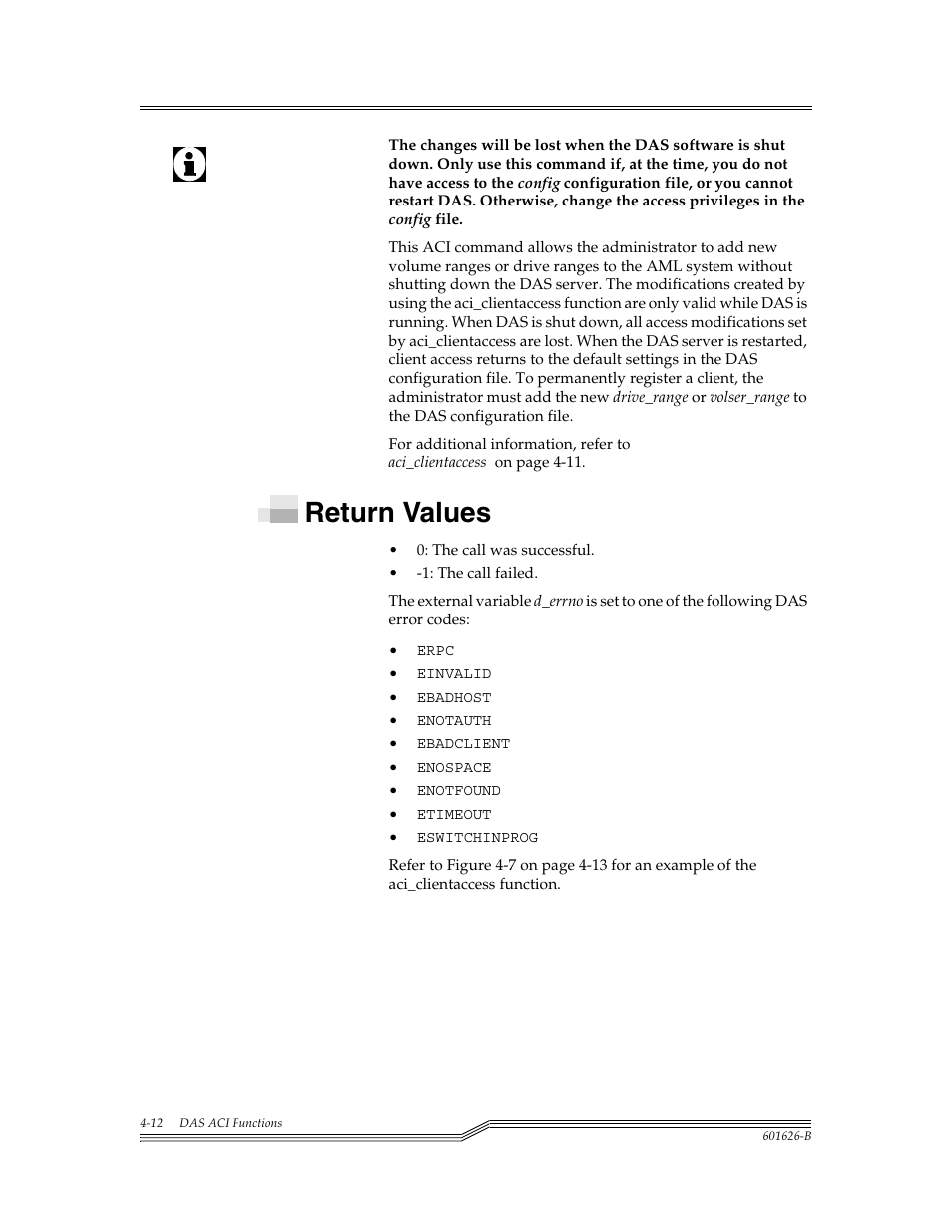 Return values, Return values -12 | ADIC Server User Manual | Page 54 / 218