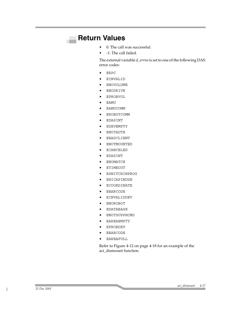 Return values, Return values -17 | ADIC Server User Manual | Page 59 / 218