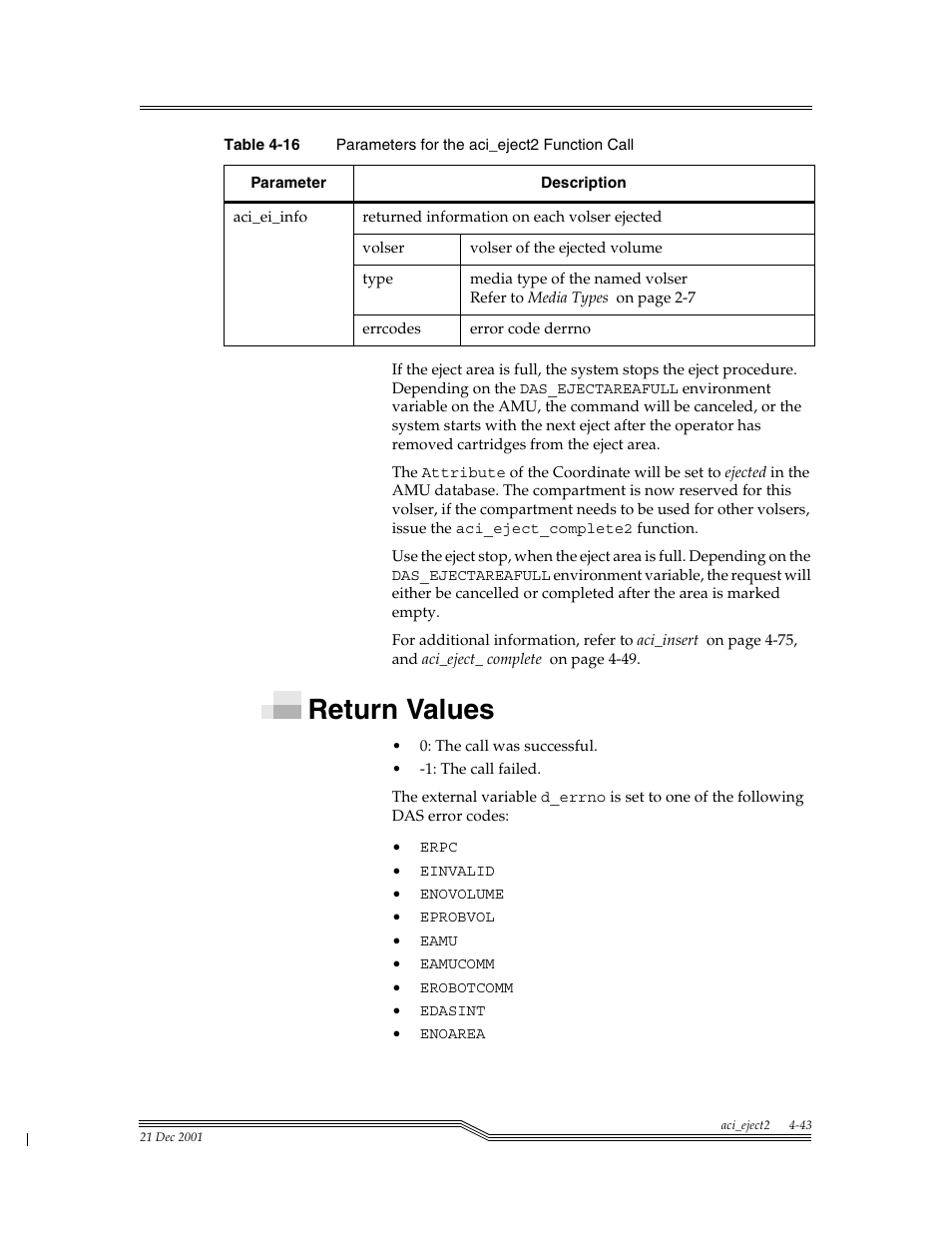Return values, Return values -43 | ADIC Server User Manual | Page 85 / 218