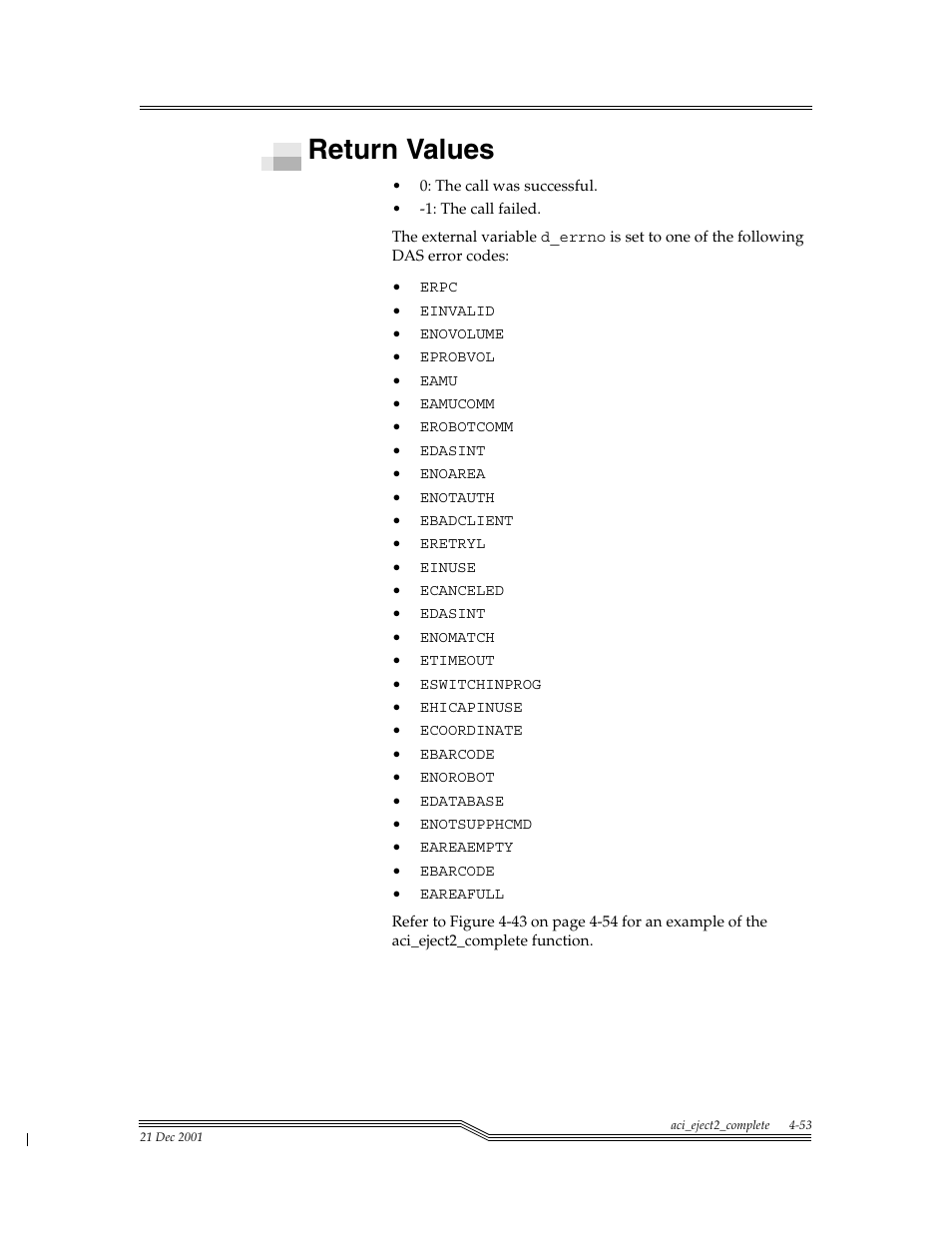 Return values, Return values -53 | ADIC Server User Manual | Page 95 / 218