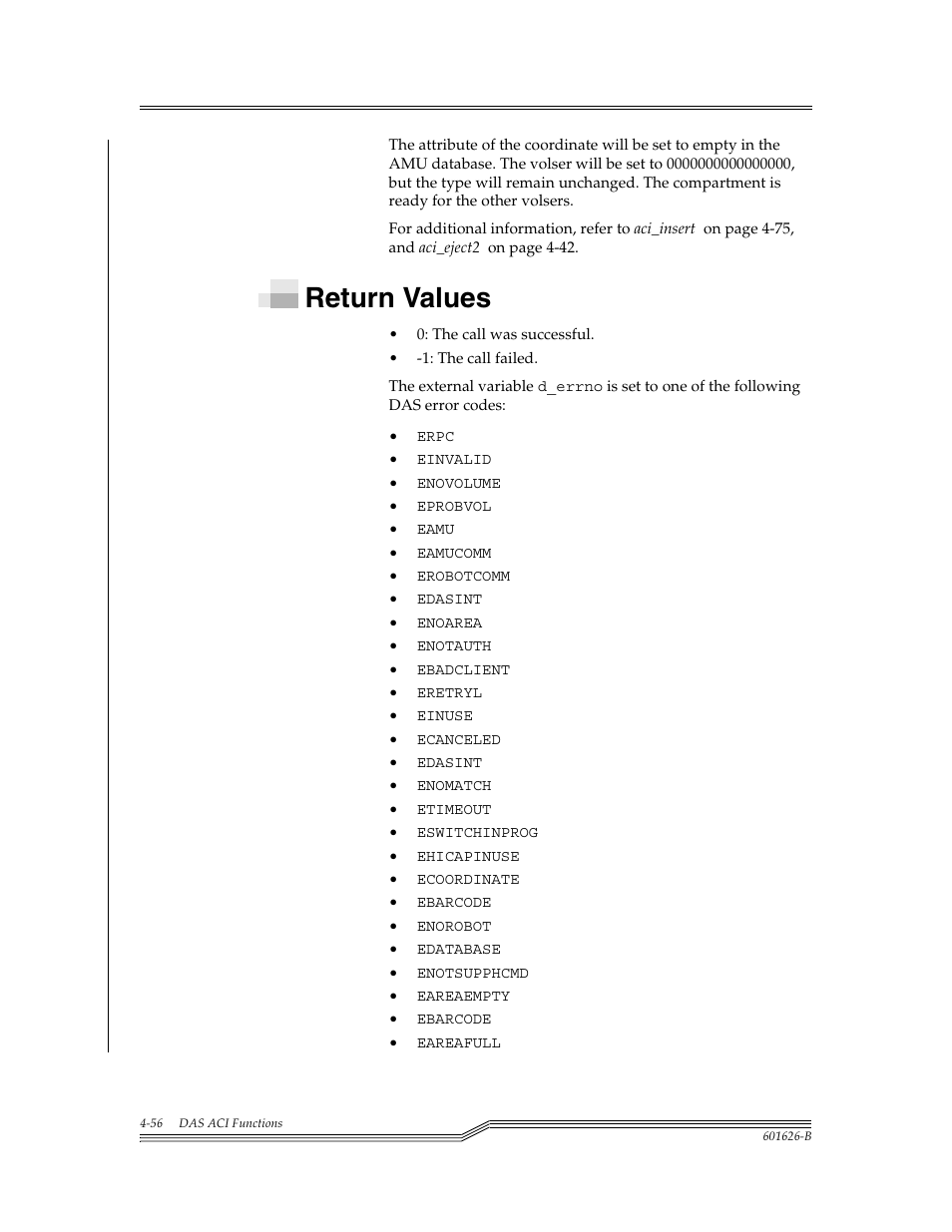 Return values, Return values -56 | ADIC Server User Manual | Page 98 / 218