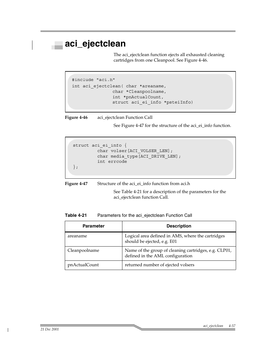 Aci_ejectclean, Aci_ejectclean -57, Figure 4-46 | Figure 4-47, Table 4-21, Para | ADIC Server User Manual | Page 99 / 218