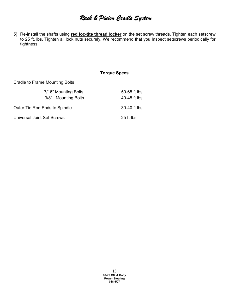 Rack & pinion cradle system | Flaming River Chevelle/El Camino Rack and Pinion 1968-72 User Manual | Page 15 / 15