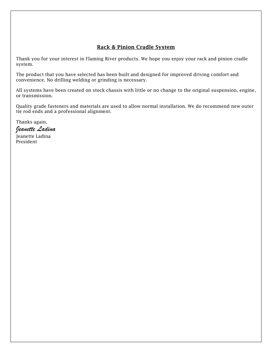 Jeanette ladina | Flaming River Chevelle/El Camino Rack and Pinion 1968-72 User Manual | Page 2 / 15