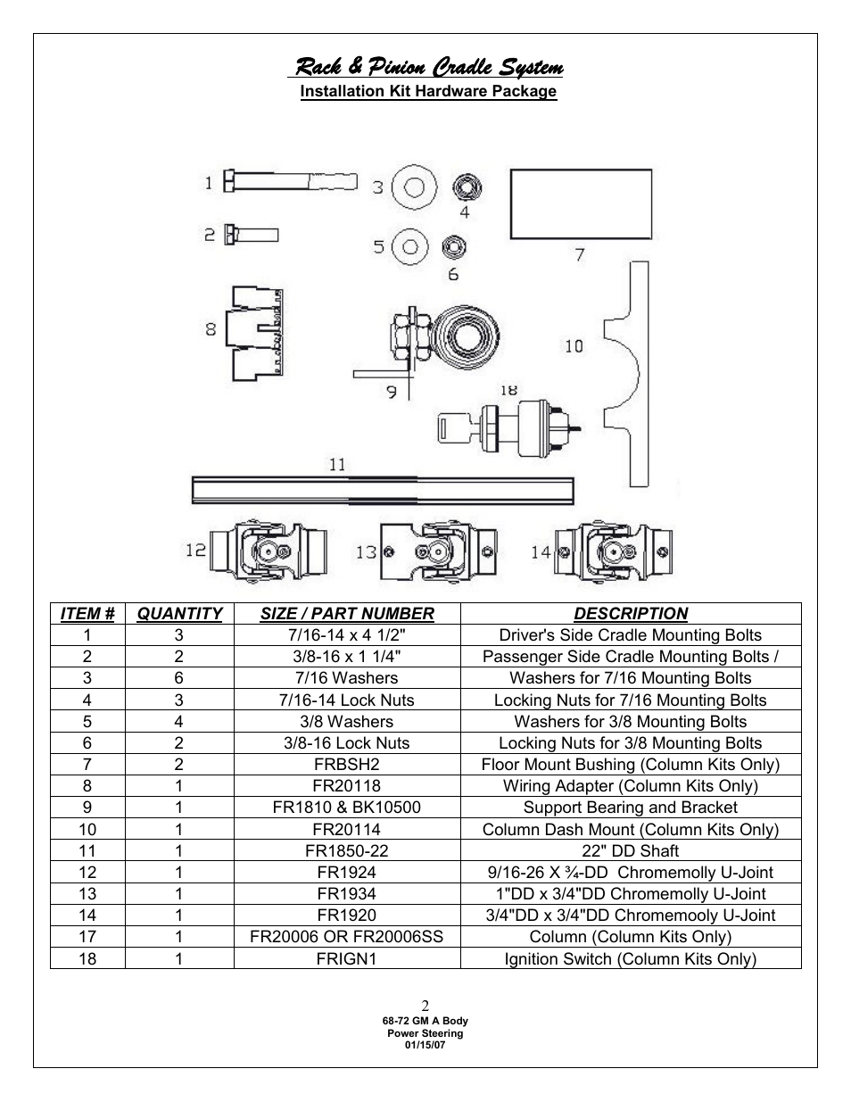 Rack & pinion cradle system | Flaming River Chevelle/El Camino Rack and Pinion 1968-72 User Manual | Page 4 / 15