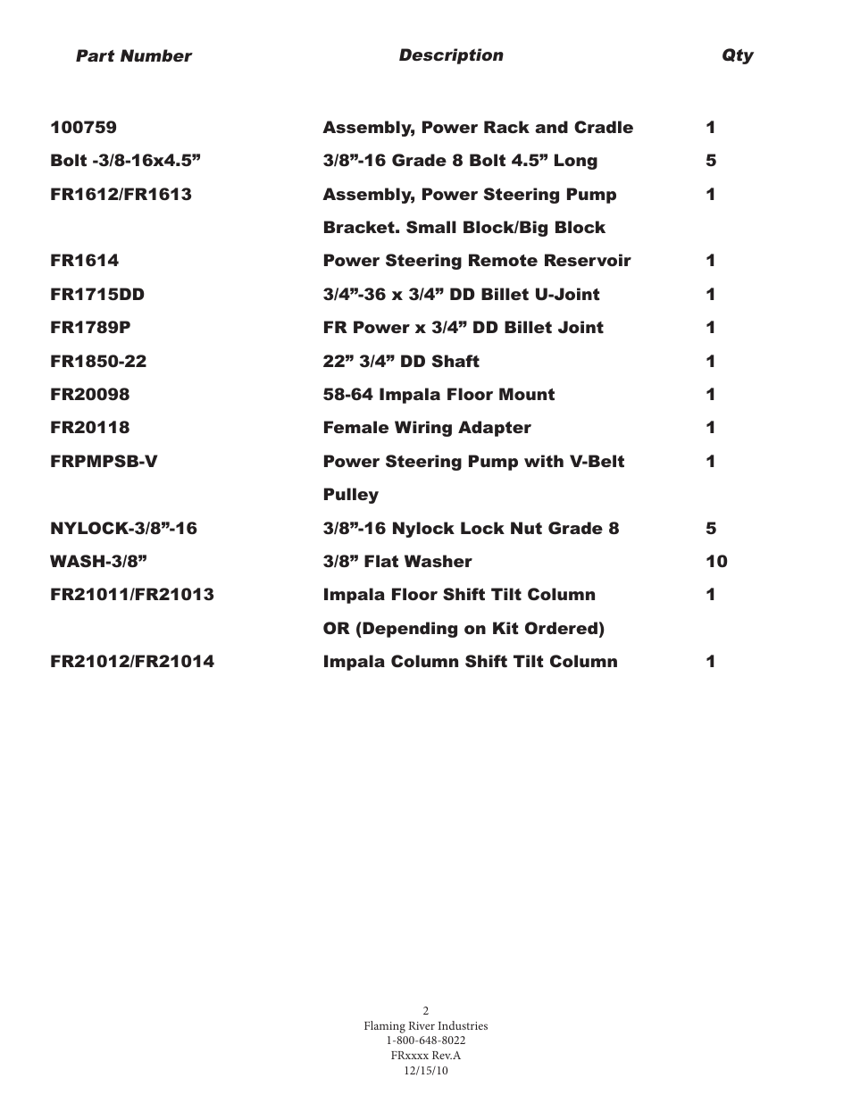 Flaming River Impala Rack & Pinion Cradle Kit 1958-64 User Manual | Page 3 / 14