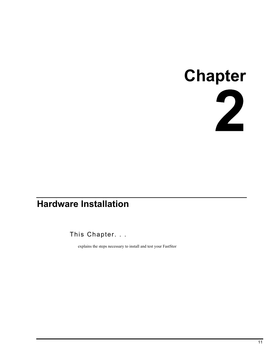 Chapter, Hardware installation | ADIC FastStor Mass Storage Device User Manual | Page 27 / 68