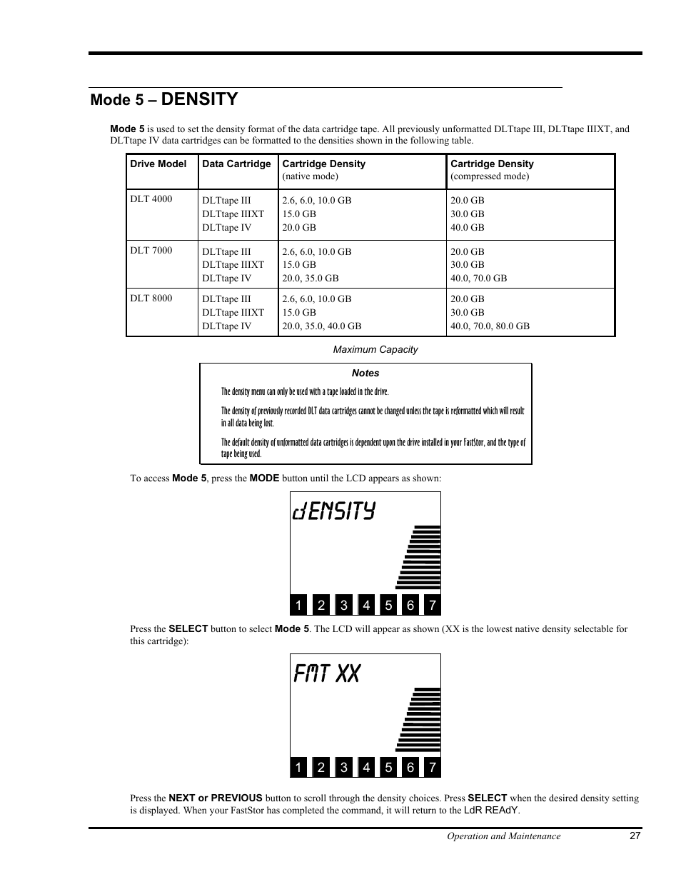 Ensity, Fmt xx, Density | ADIC FastStor Mass Storage Device User Manual | Page 43 / 68